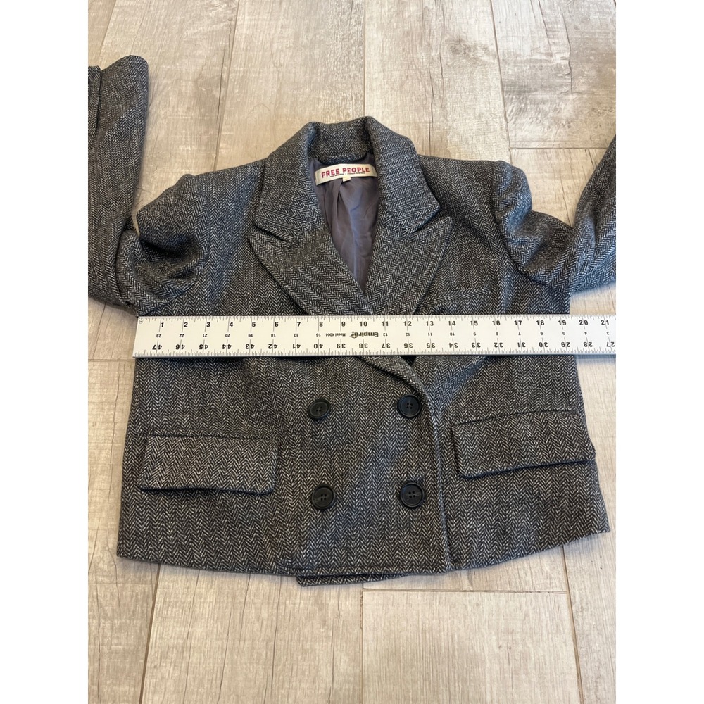 Free People Grey Herringbone Cropped Blazer Double Breasted Jacket XS - Picture 5 of 9